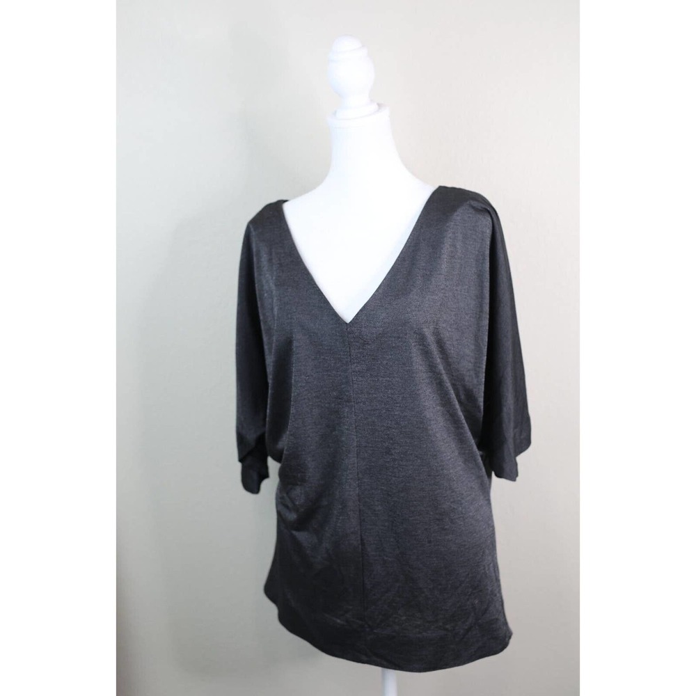 Diane Von Furstenberg Womens Oversized V-Neck Blouse Small Black Half Sleeve